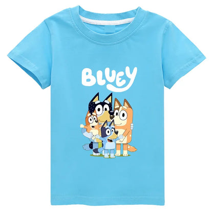 Moose Bluey Camiseta de manga corta para la familia, ropa de moda para niños y niñas, camiseta de manga corta para verano