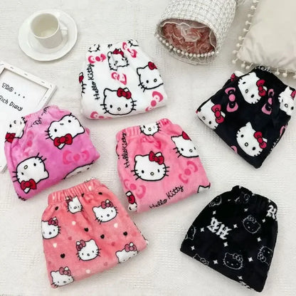 Sanrio-Pijama de franela de Hello Kitty Y2k para mujer, pantalones cálidos de lana con dibujos animados, informales, para el hogar, Otoño e Invierno