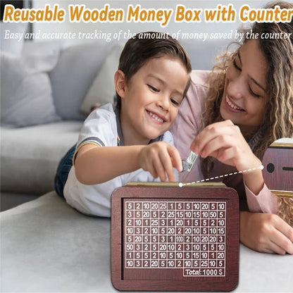 1000€ Money Box Savings Time for Saving Period Coins €10000 Japanese Piggy Bank Budget with Counter Goal Numbers Retro Moneybox