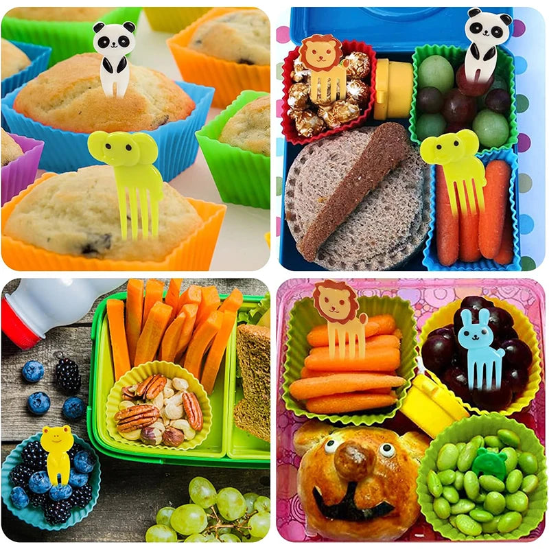 Mini Fruit Forks For Kids Children DIY Animal Food Picks Cute Snack Dessert Toothpicks Chopsticks Silicone Lunch Box Dividers