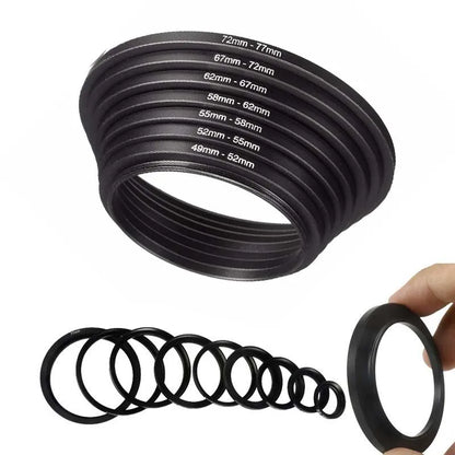 Juego de filtros adaptadores de lentes universales de aluminio, anillos de aumento de Metal, 46-48, 49-52, 52-55, 55-58, 58-62mm, 62-67mm, 67-72mm, 72-77mm, 77-82mm