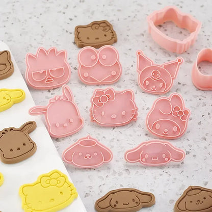 Figuras de cortadores de galletas de dibujos animados, Hello Cat, molde de panadería DIY, prensa de galletas, sello en relieve, molde de pastel pastoso de azúcar, 8 piezas por juego