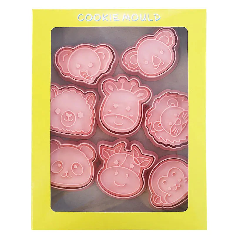 Molde de sello de galletas de la serie Animal, jirafa, León, Panda, elefante, vaca, mono, Koala, forma de galleta, decoración para hornear, 8 piezas por juego