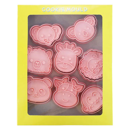 Molde de sello de galletas de la serie Animal, jirafa, León, Panda, elefante, vaca, mono, Koala, forma de galleta, decoración para hornear, 8 piezas por juego