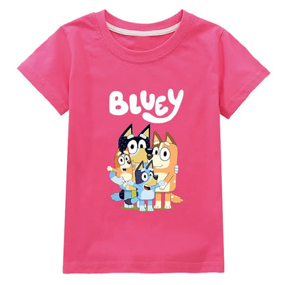 Moose Bluey Camiseta de manga corta para la familia, ropa de moda para niños y niñas, camiseta de manga corta para verano