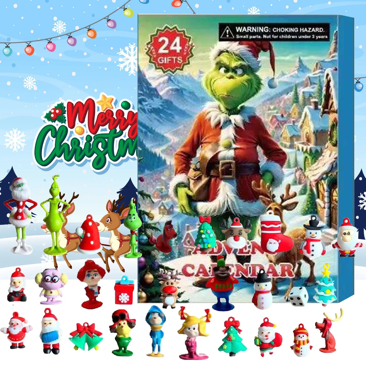 Calendario de adviento de muñeca de feliz navidad, contiene 24 regalos, figuras de terror de Halloween, calendario de adviento, cuenta atrás de Halloween