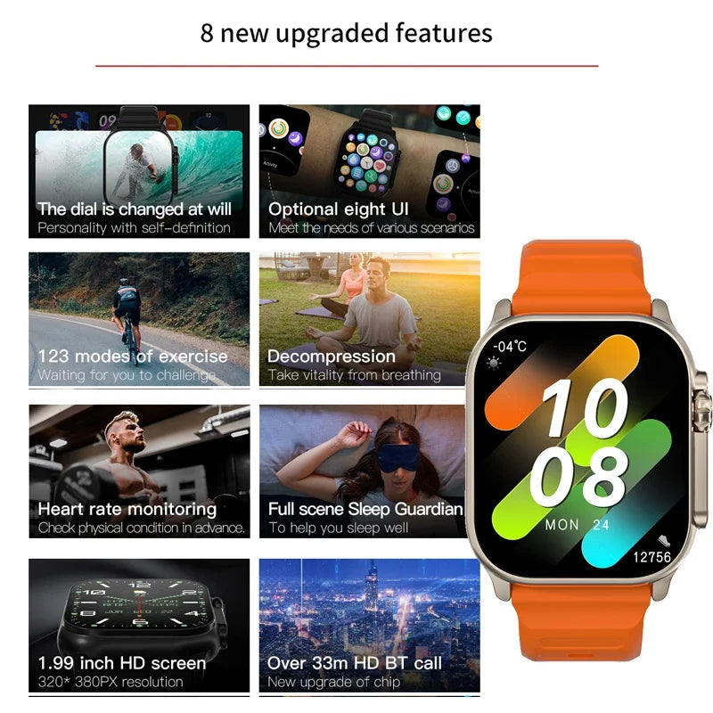 2024 T10 Ultra 2 reloj inteligente para hombres 49mm Serie 8 2,3 "Pantalla AMOLED NFC brújula impermeable para Apple Watch IWO Ultra 8 Smartwatch