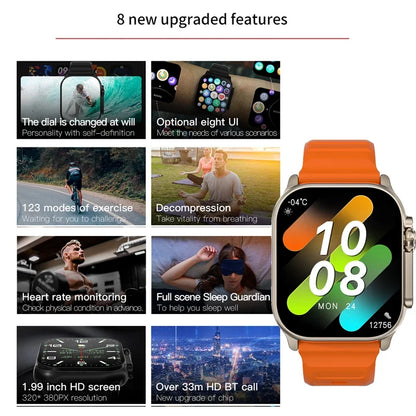 2024 T10 Ultra 2 reloj inteligente para hombres 49mm Serie 8 2,3 "Pantalla AMOLED NFC brújula impermeable para Apple Watch IWO Ultra 8 Smartwatch