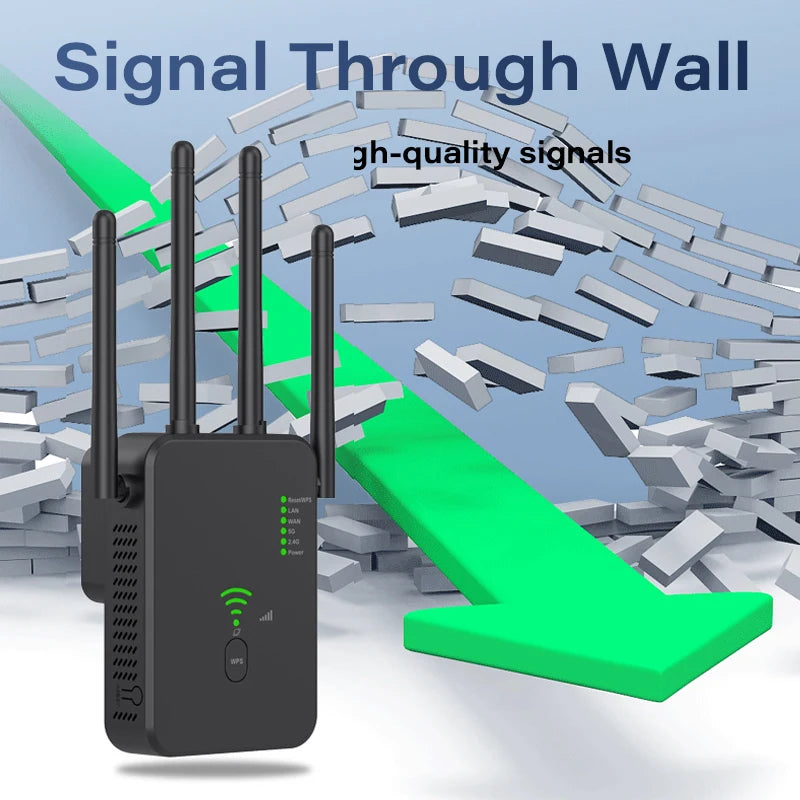 Repetidor extensor WIFI de 1200Mbps, amplificador de señal WiFi inalámbrico de cuatro antenas de doble banda, 2,4G, 5G, para sala de estar y dormitorio, enrutador WPS