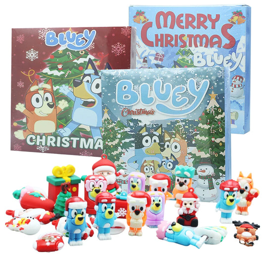 Figuras de acción de PVC para niños, Set de 24 piezas, calendario de adviento de Navidad, caja ciega, regalo de cumpleaños, Kawaii Blue Dog