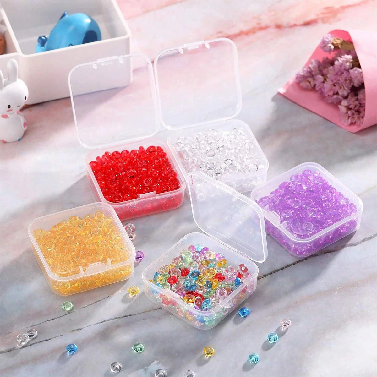 32pcs/Set Clear Plastic Organizing Storage Box, DIY Beaded Storage Container Suitcase, Jewelry Hair Accessories Container Box