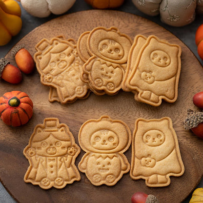 Cortador de galletas para fiesta de Halloween, 3 piezas, esqueleto de plástico 3D, sello en relieve, molde para galletas, Fondant, decoración de pasteles de dibujos animados