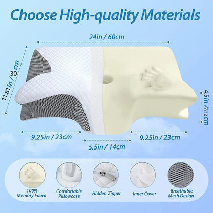 1pc Memory Foam Cervical Pillow, 2 in 1 Ergonomic Contour Orthopedic Pillow for Neck Pain, Contoured Support Pillows,Neck Pillow