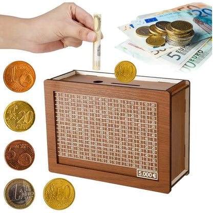 1000/2000/3000/5000/10000 Euro Money Box Wooden Piggy Bank with Reusable Money Box with Saving Goal and Numbers Boxes