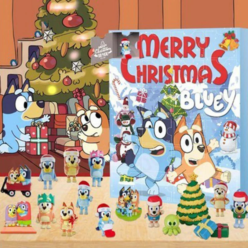 Anime Bluey Blind box Feliz Navidad Calendario de Adviento juguete de dibujos animados linda figura de Adviento juguetes para niños cuenta atrás de navidad regalo de Navidad