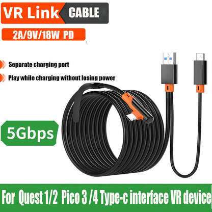 Cable de carga de transferencia de datos de 5Gbps, USB 3,0 a tipo C para PSVR2 Oculus Quest 3 /2, Cable de enlace, auriculares VR para PICO 4, accesorios