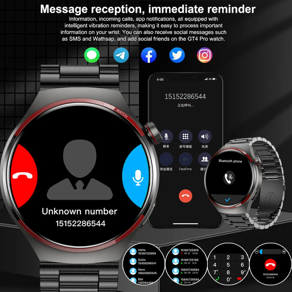 GT4 Pro-reloj inteligente con GPS para hombre y mujer, pulsera con Pantalla AMOLED HD, Bluetooth, llamadas, NFC, IP68, resistente al agua, control del azúcar en la sangre