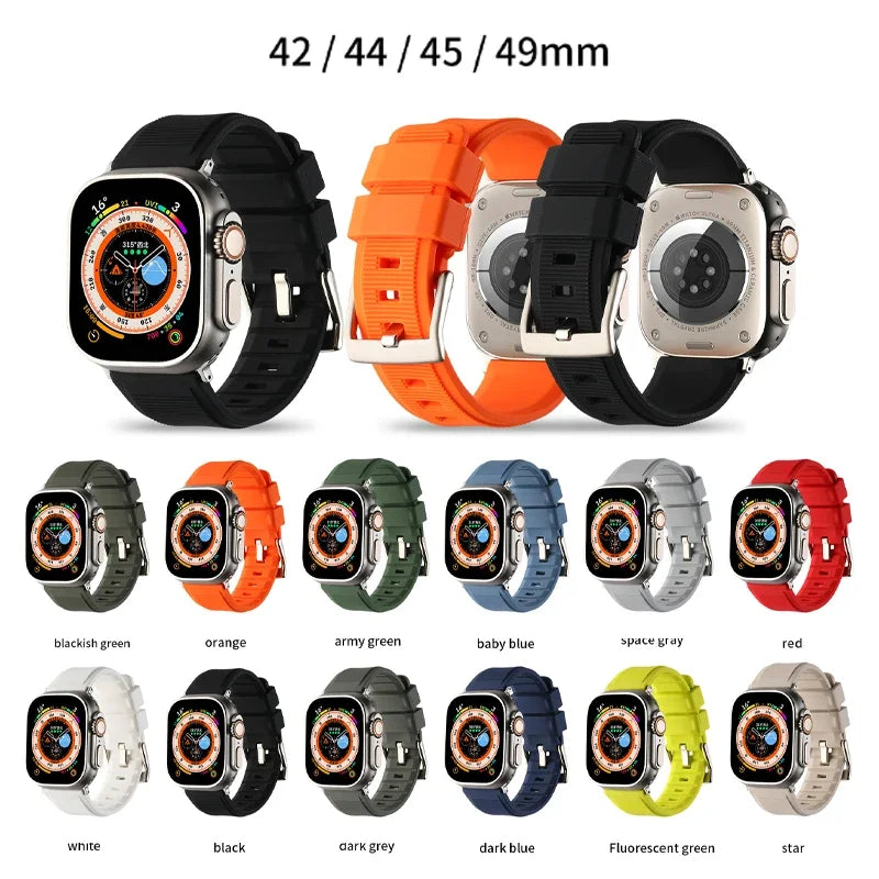 Correa deportiva de silicona suave para Apple Watch, pulsera de goma Ultra de 49mm, 42mm, 44mm, 45mm, iWatch series 8, 7, 6, 5, 4, 3, anillo Doble