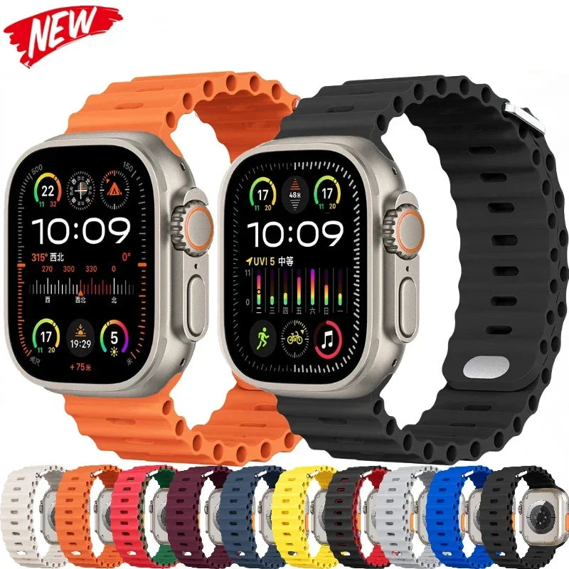 Correa Oceánica para Apple Watch Ultra 2, pulsera de silicona de 49mm, 9, 8, 7, 45mm, 41mm, iWatch 6, 5, 4, 3, SE, 44mm, 40mm, 42mm