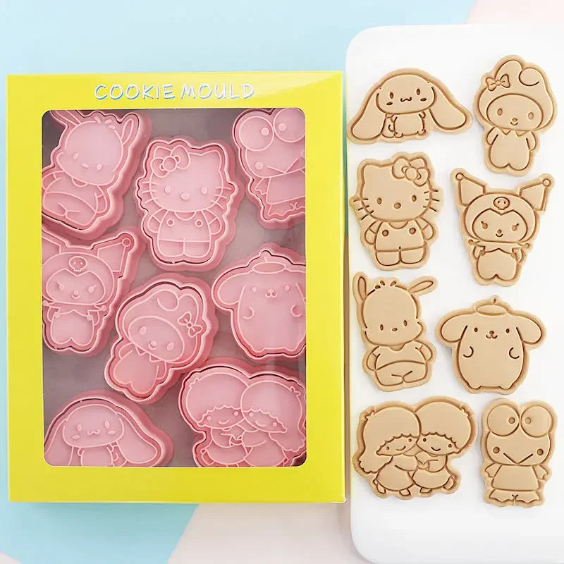 Figuras de cortadores de galletas de dibujos animados, Hello Cat, molde de panadería DIY, prensa de galletas, sello en relieve, molde de pastel pastoso de azúcar, 8 piezas por juego