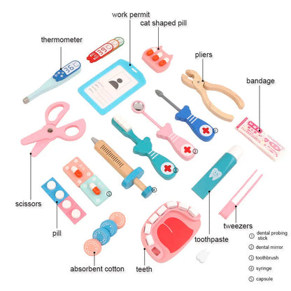 Juego de simulación médica para niños, juguetes educativos de madera para médicos, juego de botiquín, juego de rol