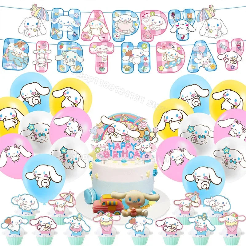 Cinnamoroll Birthday Party Decoration Tableware Birthday Banner Backdrop Decorative Number Balloon Set Pendant Baby Shower Gift