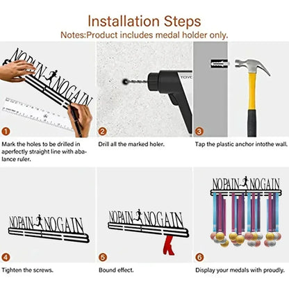 Marathon Race Medal Display Rack, Holder Hanger, Organizer for Wall, Running Sports