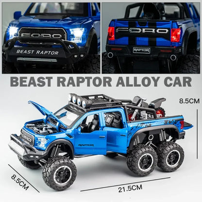 Modelos de coches todoterreno Raptor F150 para niño, juguetes de aleación fundida a presión con luz de sonido, vehículo de Metal extraíble, colección de regalos, 1/28