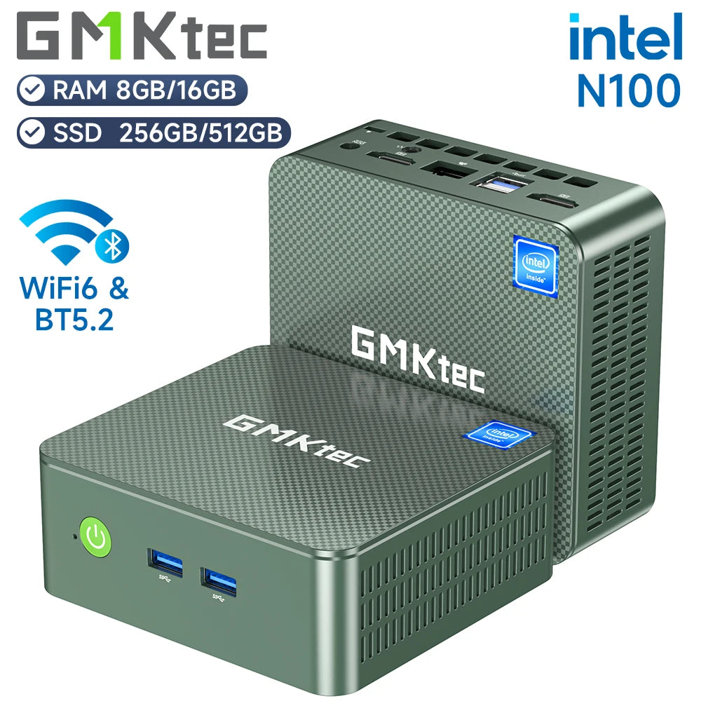 GMKtec-Mini PC G3 Intel Alder Lake N100, Windows 11 Pro, 8/16GB, DDR4, 256/512GB, PCIe, M.2, SSD, WiFi 6, BT5.2, ordenador de escritorio