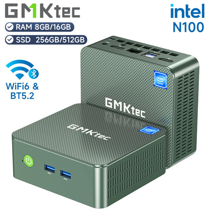 GMKtec - Mini PC G3 Intel Alder Lake N100, Windows 11 Pro, 8/16 GB, DDR4, 256/512 GB, PCIe, M.2, SSD, WiFi 6, BT5.2, computadora de escritorio