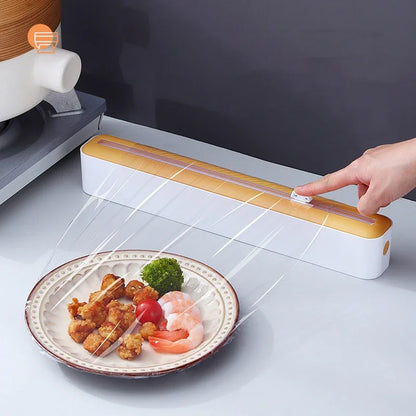 2 in 1 Plastic Wrap Dispenser Food Cling Film Cutter Wrap Storage Box Aluminum Foil Stretch Film Cutter Kitchen Accessories