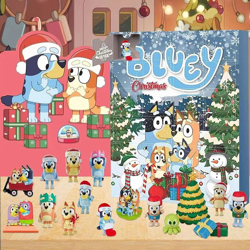 Anime Bluey Blind box Feliz Navidad Calendario de Adviento juguete de dibujos animados linda figura de Adviento juguetes para niños cuenta atrás de navidad regalo de Navidad