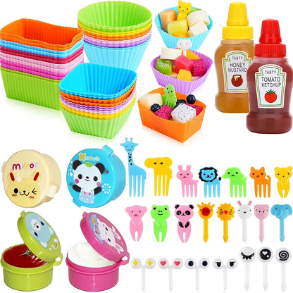 Mini tenedores de frutas para niños, palillos de comida de animales lindos, palillos de dientes, juego de accesorios de Bento, divisores de fiambrera de silicona