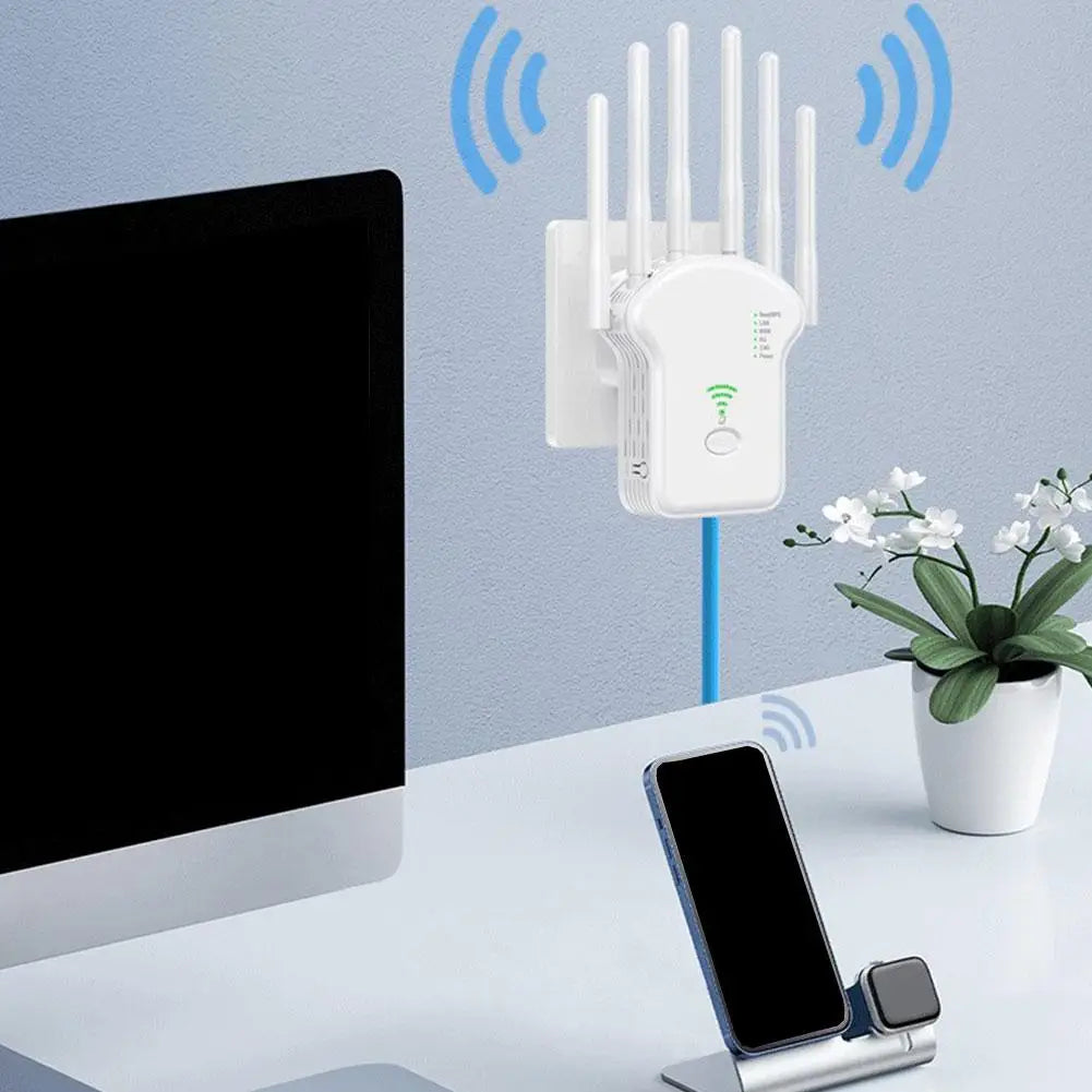 Repetidor WiFi de 1200/300Mbps, amplificador inalámbrico de banda Dual, puente inalámbrico de largo alcance, amplificador de señal de 2,4 Ghz para el hogar