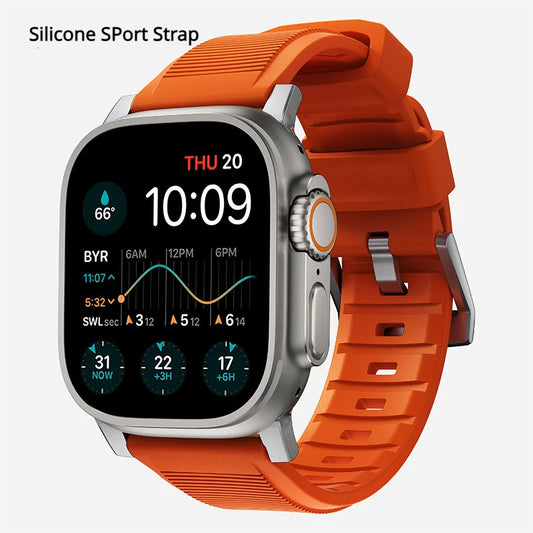 Correa deportiva de silicona suave para Apple Watch, pulsera de goma Ultra de 49mm, 42mm, 44mm, 45mm, iWatch series 8, 7, 6, 5, 4, 3, anillo Doble