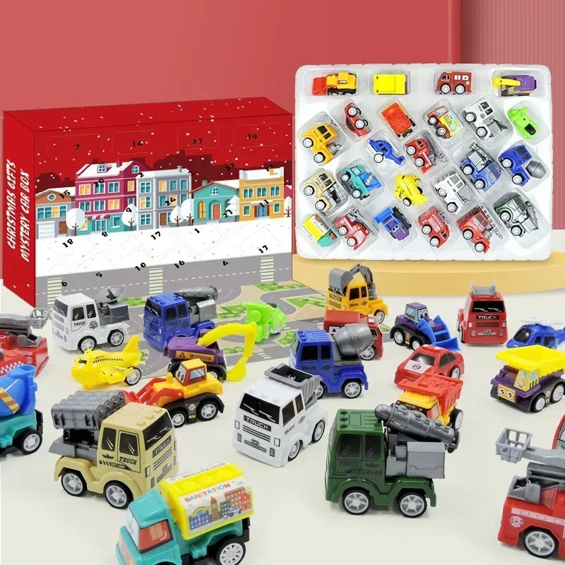 Calendario de Adviento de Navidad para niños, juguetes de coche, camiones de bomberos de ingeniería militar, calendario de cuenta regresiva de 24 días, caja de regalo, 2024