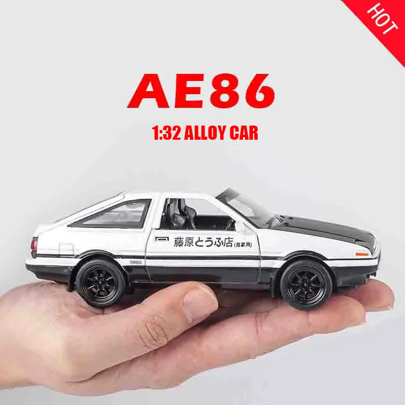 Simulación AE86 de coche de juguete de aleación de Metal, vehículo de juguete fundido a presión, modelo de decoración, escala en miniatura, juguetes de colección para niños, 1:32