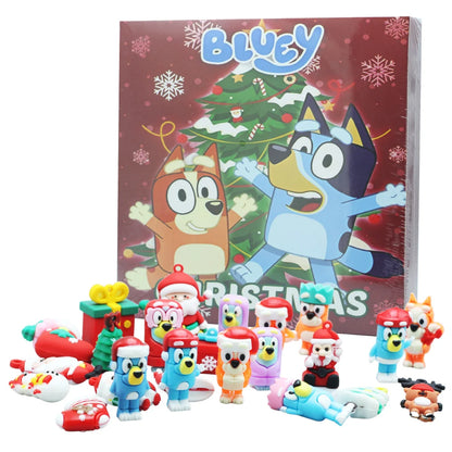 Figuras de acción de PVC para niños, Set de 24 piezas, calendario de adviento de Navidad, caja ciega, regalo de cumpleaños, Kawaii Blue Dog