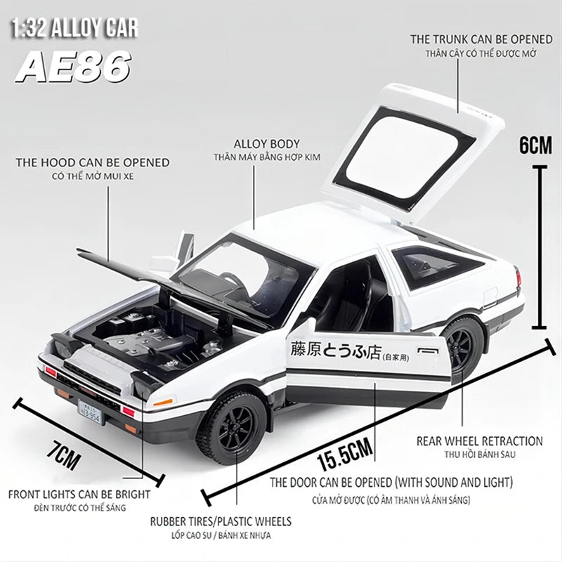 Simulación AE86 de coche de juguete de aleación de Metal, vehículo de juguete fundido a presión, modelo de decoración, escala en miniatura, juguetes de colección para niños, 1:32