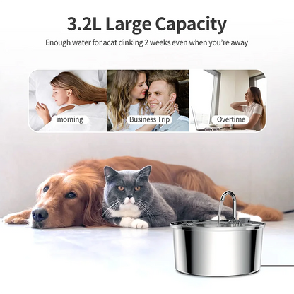 Alimentador de agua de acero inoxidable para mascotas, fuente de agua automática, USB, eléctrica, silenciosa, filtro para gatos y perros, recipiente para beber inteligente