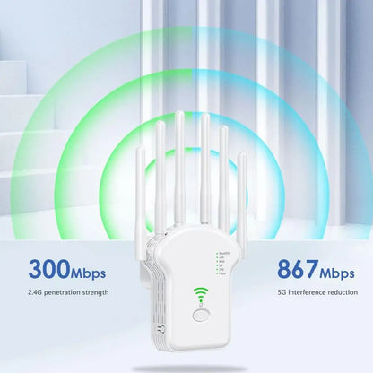 Repetidor WiFi de 1200/300Mbps, amplificador inalámbrico de banda Dual, puente inalámbrico de largo alcance, amplificador de señal de 2,4 Ghz para el hogar