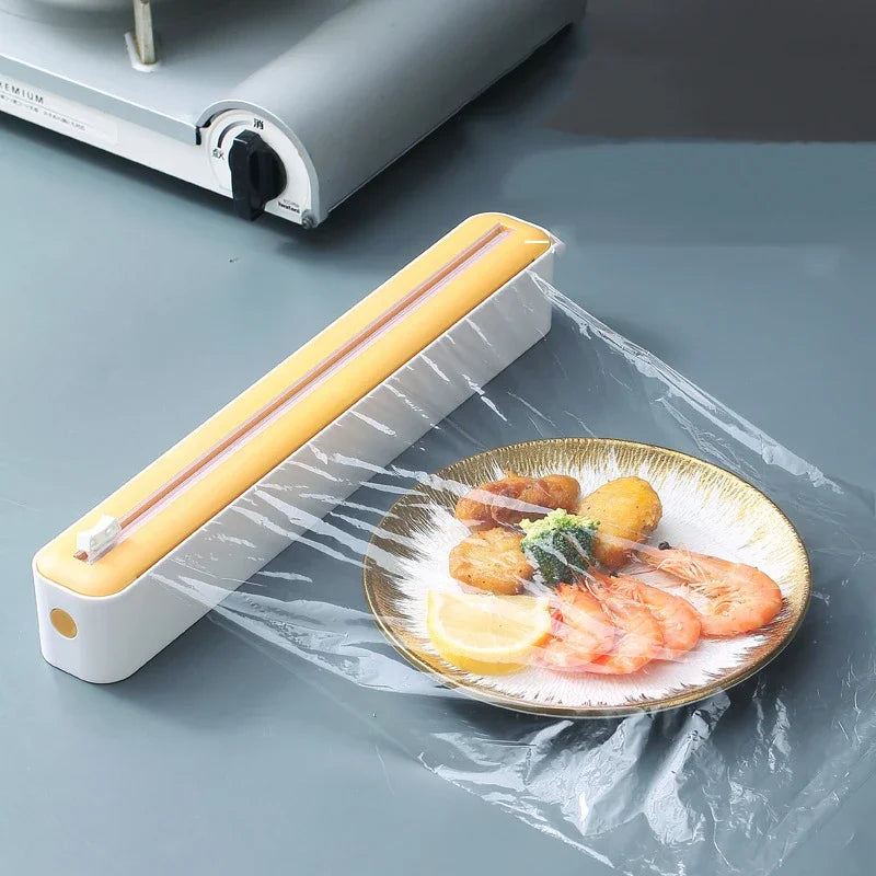 2 in 1 Plastic Wrap Dispenser Food Cling Film Cutter Wrap Storage Box Aluminum Foil Stretch Film Cutter Kitchen Accessories