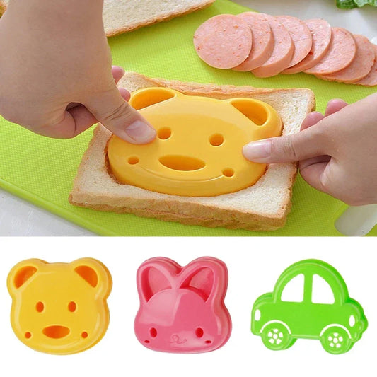 Molde para sándwich de 2 piezas, molde para pan con forma de coche, oso, gato, conejo, dispositivo de repujado para galletas, cortador de galletas de corteza, herramientas de pastelería para hornear