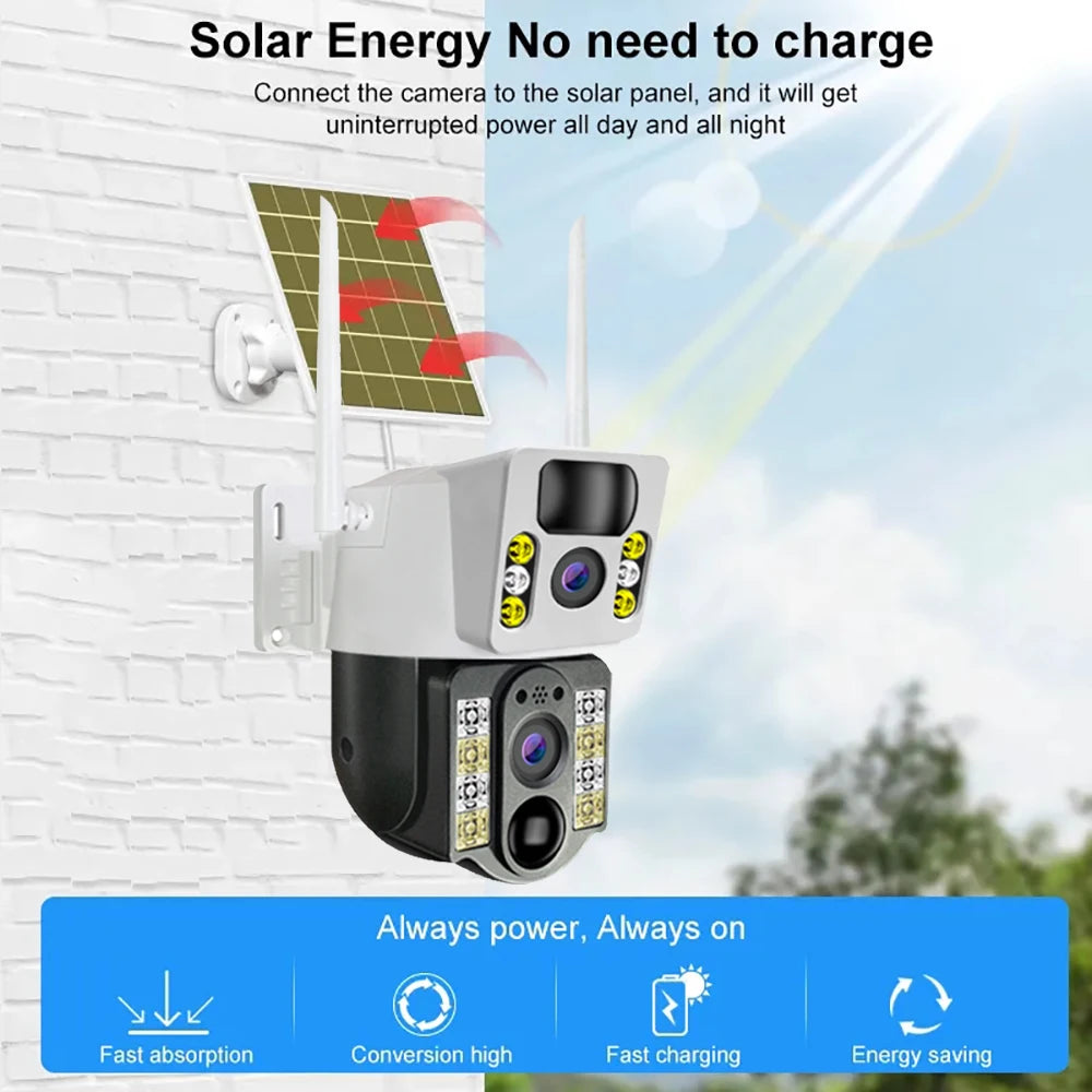 Cámara Solar inalámbrica 4K de 8MP para exteriores, dispositivo con Sim 4G, lente Dual, Wifi, IP, PIR, visión nocturna, V380 Pro, Monitor de protección de seguridad CCTV