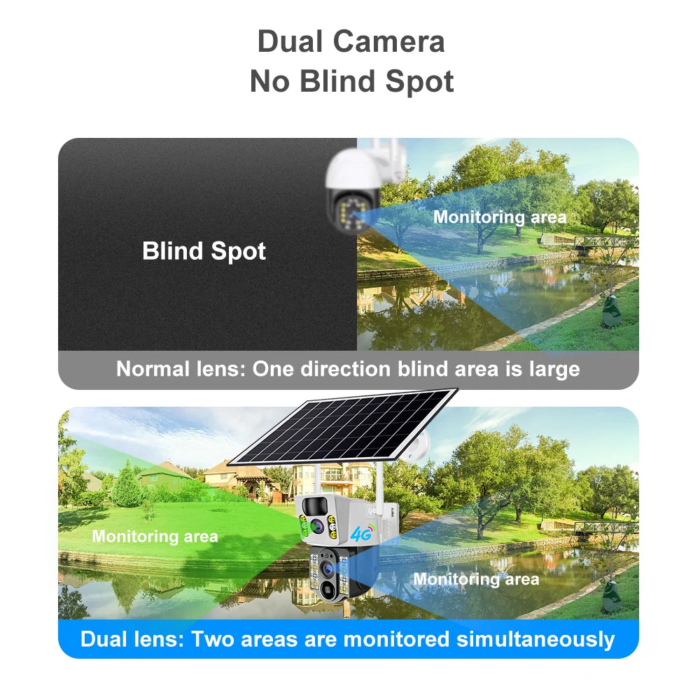 Cámara Solar inalámbrica 4K de 8MP para exteriores, dispositivo con Sim 4G, lente Dual, Wifi, IP, PIR, visión nocturna, V380 Pro, Monitor de protección de seguridad CCTV