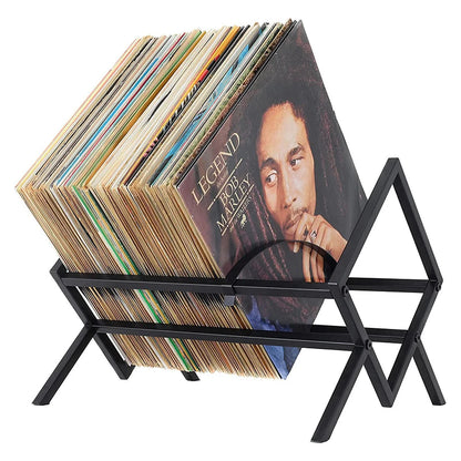 Vinyl Record Storage – Matte Black Vinyl Record Holder 80 To 100 LP Capacity - Durable Metal Single Tier Record Holder