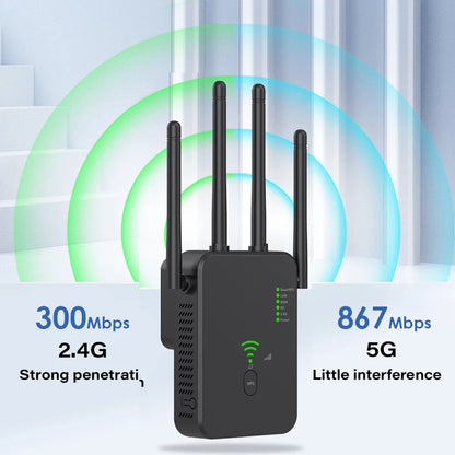 Repetidor extensor WIFI de 1200Mbps, amplificador de señal WiFi inalámbrico de cuatro antenas de doble banda, 2,4G, 5G, para sala de estar y dormitorio, enrutador WPS