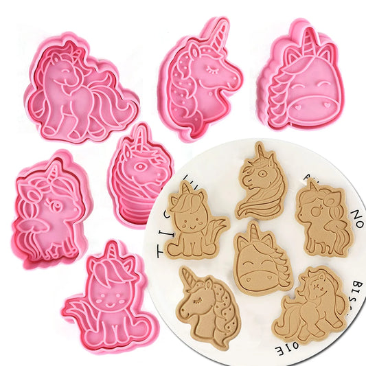 Cortadores de galletas de unicornio, molde prensable de galletas de dibujos animados, sello de galletas de confitería, herramientas de pastelería para hornear de cocina