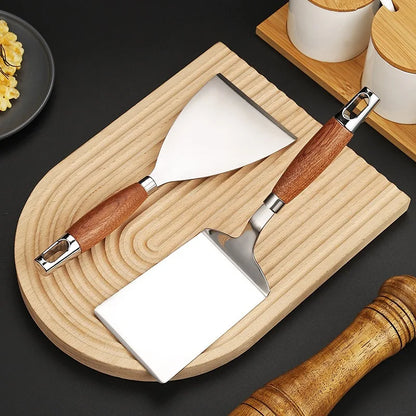 Stainless Steel Square Head Steak Cooking Spatula Pizza Shovel Pancake Beef Turner Scraper Wood Handle BBQ Utensils for Kitchen