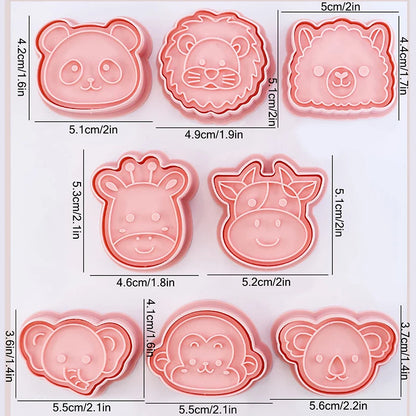 Molde de sello de galletas de la serie Animal, jirafa, León, Panda, elefante, vaca, mono, Koala, forma de galleta, decoración para hornear, 8 piezas por juego